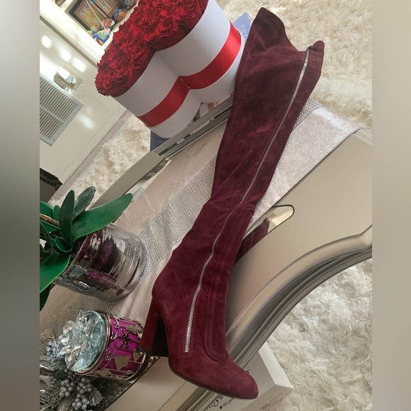 OVER-THE-KNEE BURGUNDY SUEDE SOCK BOOTS SZ 10.5 by LAURENCE DACADE 🔥🔥🔥🔥 - Picture 6 of 17